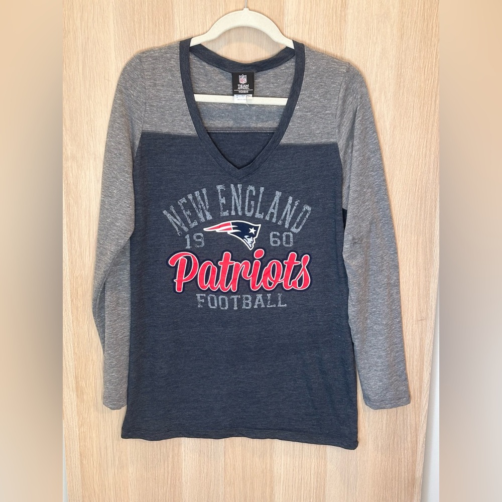 New England Patriots Women’s Navy & Gray Long Sleeve T Shirt Jersey Size XL